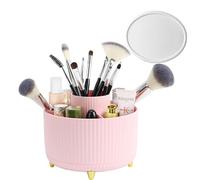 Hebaogugu 360° Makeup Organisers, Pink Rotating Makeup Brush Holders with 5 Compartments for Women, Dressing Table Organisers with Anti-slip Mat for Desk Tidy