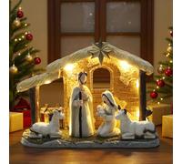 Hebaogugu Christmas Nativity Set, 2026 Xmas Nativity Scenes with Light, Handmade Resin The Jesus of Birth Tabletop Scene for Home Decor (Medium,5pcs)