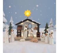 Hebaogugu Christmas Nativity Set, 2026 Xmas Nativity Scenes with Light, Handmade Resin The Jesus of Birth Tabletop Scene for Home Decor (Large, 12pcs)