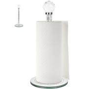 Hebaogugu Crystal Roll Holder, Silver Paper Towel Holder, Glass Diamonds Tissue Dispenser, Toilet Freestanding Holder with Round Base, Paper Towel Stand for Kitchen, Bathroom (Round/Silver)