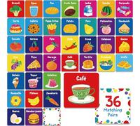 Hebayy 36 Pairs Food Memory Card Game, 72 PCS Spanish Flashcards Matching Game, Homeschool Supplies Educational Toys Preschool Learning Activities for 4 5 6 Years Old (2” X 2”)