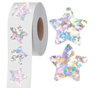 Hebayy 500 PCS Holographic Silvery Star Stickers, Self Adhesive Metallic Glitter Foil Stickers Reflective Reward Behavior Chart Labels for Kids Students Teachers Supplies (Each Measures 1'')
