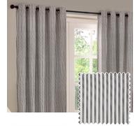 Yard Hebden Striped Cotton Eyelet Curtain Pair - Grey - 117x137cm