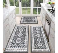 HEBE Kitchen Rugs Sets of 3 Farmhouse Kitchen Mats for Floor Non Slip Washable Kitchen Rugs and Mats Boho Kitchen Runner Rug Vintage Kitchen Carpet Runner Rugs for Kitchen Floor
