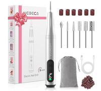 HEBECA Cordless Electric Nail Drill Machine - Professional Electric Nail File with LED Display - 9 Adjustable Speed E Files for Nails Rechargeable Portable Electric Manicure Pedicure Nail Set(Silver)