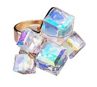 Hebelee Boho Square Crystal Statement Ring for Women Gold-Toned Adjustable Expandable Promise Engagement Geometric Rings Comfort Fit Elegant Art Deco Birthday Christmas Cocktail Party Y2K Jewelry