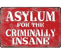 HEBELYX Funny Metal Tin Sign - Asylum for The Criminally Insane Retro Sign 8 x 12 Inch Tin Sign Man Cave Art Decorations