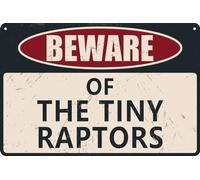 HEBELYX Funny Metal Tin Sign Decor Farm Fence Warning Signs Outdoor Rustic Decor Beware of The Tiny Raptors Home Room Vintage Wall Poster Art Gift 8x12 Inch