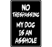 HEBELYX Funny Private Property Signs, No Trespassing My Dog is an 8 inch by 12 inch Metal Tin Sign Beware of Dog Signs for Fence