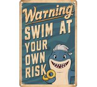 HEBELYX Funny Warning Safety Sign - Warning Swim at Your Own Risk Pool Tin Signs for Swimming Pool Beach Water Park Decor Outdoor 8 x 12 Inch, Nine - 2231
