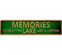 HEBELYX Memories at the Lake Last a Lifetime Metal Tin Sign for Home Decor, Summer Lake House Decor Rustic Lake Cabin Home Wall Decor Primitive Country Lake Signs 4 x 16 Inch, HUJIE1