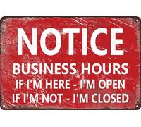 HEBELYX Metal Sign Notice Business Hours Open And Closed Sign Retro Vintage Tin Signs For Business Stores, Bars, Cafe Barber Shops IndoorOutdoor Decor 8 x 12 Inches
