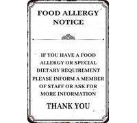 HEBELYX Metal tin Signs Food Allergy Safety Notice Warning Sign If You Have A Food Allerdy Or Special Dietary Requirement Sign Wall Decor for Home Bar Restaurant Caffe 8 x 12 inches, EIGHT - 945