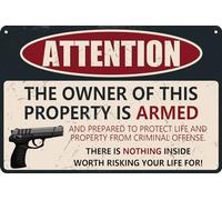 HEBELYX No Trespassing Sign, Private Property No Trespassing Gun Metal Tin Signs Rust Free, Weatherproof, Outdoor Keep Out Sign for Home Garden 12 x 8 Inch, EIGHT - 1166