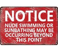 HEBELYX Notice Nude Swimming and Sunbathing Vintage Metal Tin Sign 8x12 Inch, EIGHT