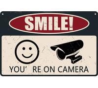 HEBELYX Smile You’re on Camera Sign Video Surveillance Outdoor Metal Tin Signs 12 x 8 Inch, Security Camera Sign for Home, Business, Driveway Alert, CCTV, EIGHT - 1157