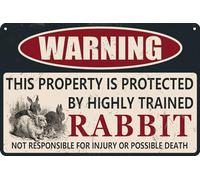 HEBELYX Vintage Rabbit Tin Sign, Warning This Property is Protected by a Highly Trained Rabbit, Funny Outdoor Warning Sign,for Home Retro Metal Wall Art Decor Signs - 8 x 12 Inch, Nine - 2188