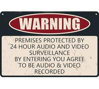 HEBELYX Warning - Premises Protected by 24 Hour Audio and Video Surveillance Sign For Garden Dogs Warning Signs For Property Funny Metal Tin Signs 12x8 Inch