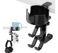 HEBEOT 3 in 1 Clip On Rotatable Headphone Hanger and Water Cup Holder with ABS and Metal Construction Space Saving Desk Organizer for Home Office and Gaming Setup