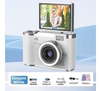 HEBEOT 4K CCD Digital Camera for Students 48MP Portable Entry-Level Photography Camera with 2.4-inch 180° Flip Screen 8X Digital Zoom and 800mAh Battery(White)