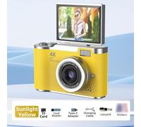 HEBEOT 4K CCD Digital Camera for Students 48MP Portable Entry-Level Photography Camera with 2.4-inch 180° Flip Screen 8X Digital Zoom and 800mAh Battery(Yellow 32G)