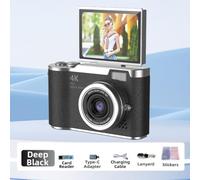 HEBEOT 4K CCD Digital Camera for Students 48MP Portable Entry-Level Photography Camera with 2.4-inch 180° Flip Screen 8X Digital Zoom and 800mAh Battery(Black)