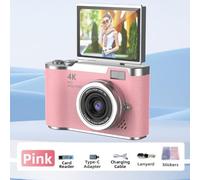HEBEOT 4K CCD Digital Camera for Students 48MP Portable Entry-Level Photography Camera with 2.4-inch 180° Flip Screen 8X Digital Zoom and 800mAh Battery(Pink)