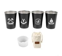 HEBEOT 4PCS Outdoor Camping Mugs Set, 304 Stainless Steel Coffee Mug Cups With 12 Oz Canvas Tote Bag For Camping Hiking Backpacking Picnic(Four-piece set Black)
