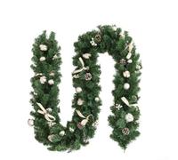 HEBEOT Artificial Flower Christmas Garland 2.7 Meters Green PVC Rattan Wreath With Cotton Snowflake Pine Cone Vine Flexible Branches For Mantle Door Window