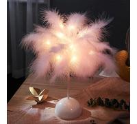 HEBEOT Feather Table Lamp Feather Decor Bedside Light FeatherTable Lamp Bedside Table Light for Bedrooms, Study Rooms, Living Rooms 9 * 21.8cm(Pink)