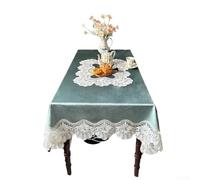 HEBEOT Flannel Tablecloth With Lace Trim In Peacock Green Dustproof Flannelette Tablecloth With Lace Border For Coffee And Dining Tables Heat Resistant Protective Table Cover(130 * 180cm)
