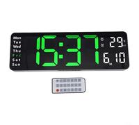 HEBEOT Large Digital Wall Clock Time Temperature Date Display Multiple Alarms Smart Light Adjustment for Living Room Office 13 Inch Plastic Black Shell Orange Green Light(Green Light)