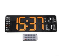 HEBEOT Large Digital Wall Clock Time Temperature Date Display Multiple Alarms Smart Light Adjustment for Living Room Office 13 Inch Plastic Black Shell Orange Green Light(Orange Light)