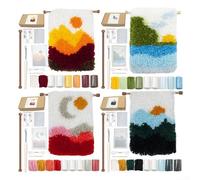 HEBEOT Latch Hook Kit for Adults and Children DIY Wall Hanging Tapestry Craft Set with Pattern Yarn Hook Needle and Instructions Scenery Series Orange Mountain Sun 25x23cm(Pink Sun and Moon)