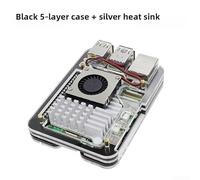 HEBEOT Lightweight 5 Layer Acrylic Case for Raspberry Pi 5 with Active Cooling Compatible with Official Heatsink and Fan Protective Cover with Precise Cutouts and Full(Black aluminum)