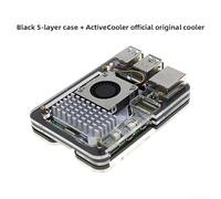 HEBEOT Lightweight 5 Layer Acrylic Case for Raspberry Pi 5 with Active Cooling Compatible with Official Heatsink and Fan Protective Cover with Precise Cutouts and Full(Black Pro)