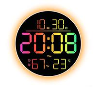 HEBEOT Remote Control RGB Wall Clock Auto-Brightness Adjustment Weekday Weekend Alarm Modes Temperature Humidity Sensor Slim 3Cm Profile
