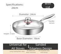 HEBEOT Stainless Steel Frying Pan with Lid Triple Ply Base Induction Compatible Skillet Gas Electric Halogen Stove Safe Healthy Cooking Ergonomic Heat Resistant Handle(24cm)