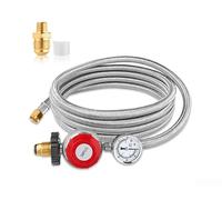 HEBEOT Stainless Steel Pressure Reducing Valve Pipe With Gauge Adjustable Propane Regulator For Outdoor Cooking Equipment 20 * 19 * 6cm(12FT)