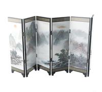 HEBEOT Wooden Chinese Style Vintage Retro Small Mini Folding Panel Screen Room Divider Mini Splendid Mountain And River Screen
