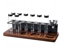 HEBEOT Wooden Espresso Tamping Station Coffee Bean Storage Display Stand with 8 Glass Tubes Metal Holder and Funnel for Freshness Preservation and Stylish Countertop O