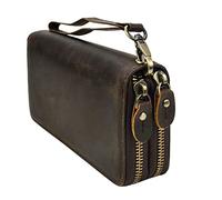 Hebetag Leather Clutch Purse Wallet for Men Organizer Holder Wrist Bag, #12deep Brown, 22(W)*6.5cm(D)*13cm(H), Vintage