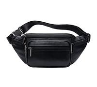 Hebetag Leather Fanny Pack Waist Bag for Men Women Travel Hiking Running Hip Bum Belt Slim Cell Phone Purse Wallet Pouch Black