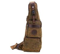 Hebetag Leather Sling Bag Crossbody Backpack for Men Women Travel Outdoor Camping, #39brown(canvas), 32cm(W)x9cm(D)x52cm(H)(12.59"x3.54"x20.47");, Durable,vintage