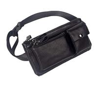 Hebetag Men's Vintage Leather Fanny Pack Waist Bag Travel Hiking Running Hip Bum Belt Slim Cell Phone Purse Wallet Pouch Black