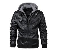 Hebezn Men's Aviator Real Leather Jacket Coat With A Removable Hood Winter Warm Casual Motorcycle Bomber Coat (Color : Black, Size : L)
