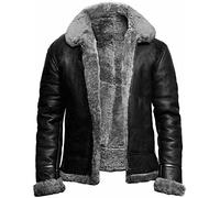 Hebezn Men's B3 Shearling Sheepskin Flying Aviator Jacket Real Leather Jacket Warm Lining，Plush Long Sleeved Thick Coat for Travel, Party, Streetwear, Vacation (Color : Gray, Size : S)