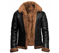 Hebezn Men's B3 Shearling Sheepskin Flying Aviator Jacket Real Leather Jacket Warm Lining，Plush Long Sleeved Thick Coat for Travel, Party, Streetwear, Vacation (Color : Brown, Size : XS)