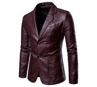 Hebezn Men'S Leather Jacket，Autumn Blazer Jacket，Pu Coats Business Slim Fit Leather Jacket Men Suit (Color : Brown, Size : XL)