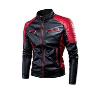 Hebezn Motorcycle Protective Jacket Motocross For Women And Men, Leather Jacket Men Vintage Thermal Leather Jacket With Stand-up Collar Many Pockets Motorcycle Jacket (Color : Red, Size : 4XL)
